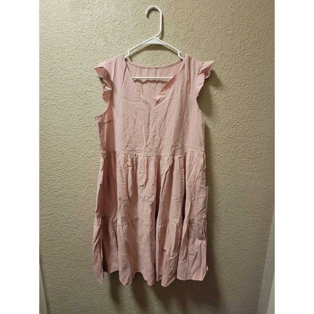 Shein Pink Dress With Short Ruffle Sleeve Size Small